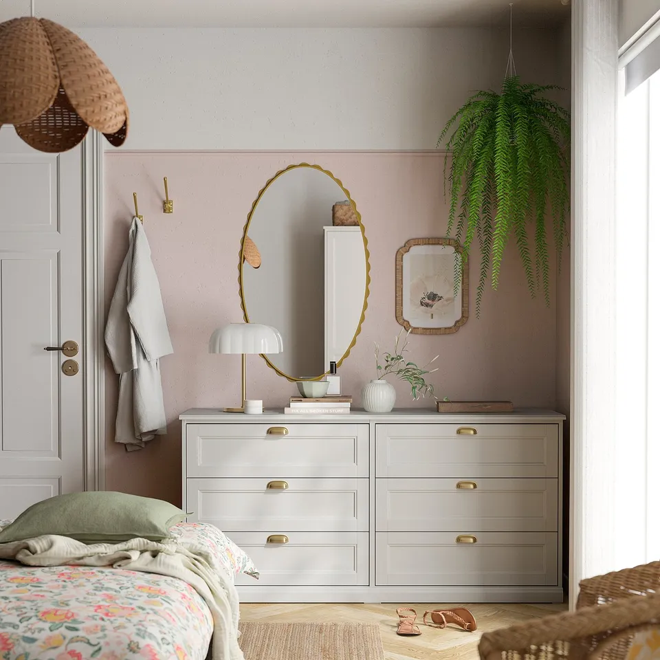 FÅGELFJÄLLET Chest of 6 drawers, off-white, 160x51x78 cm