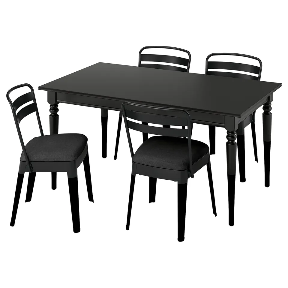 ROSENTORP / RAMSNÄS Table and 4 chairs, black/black, 155/215x87 cm