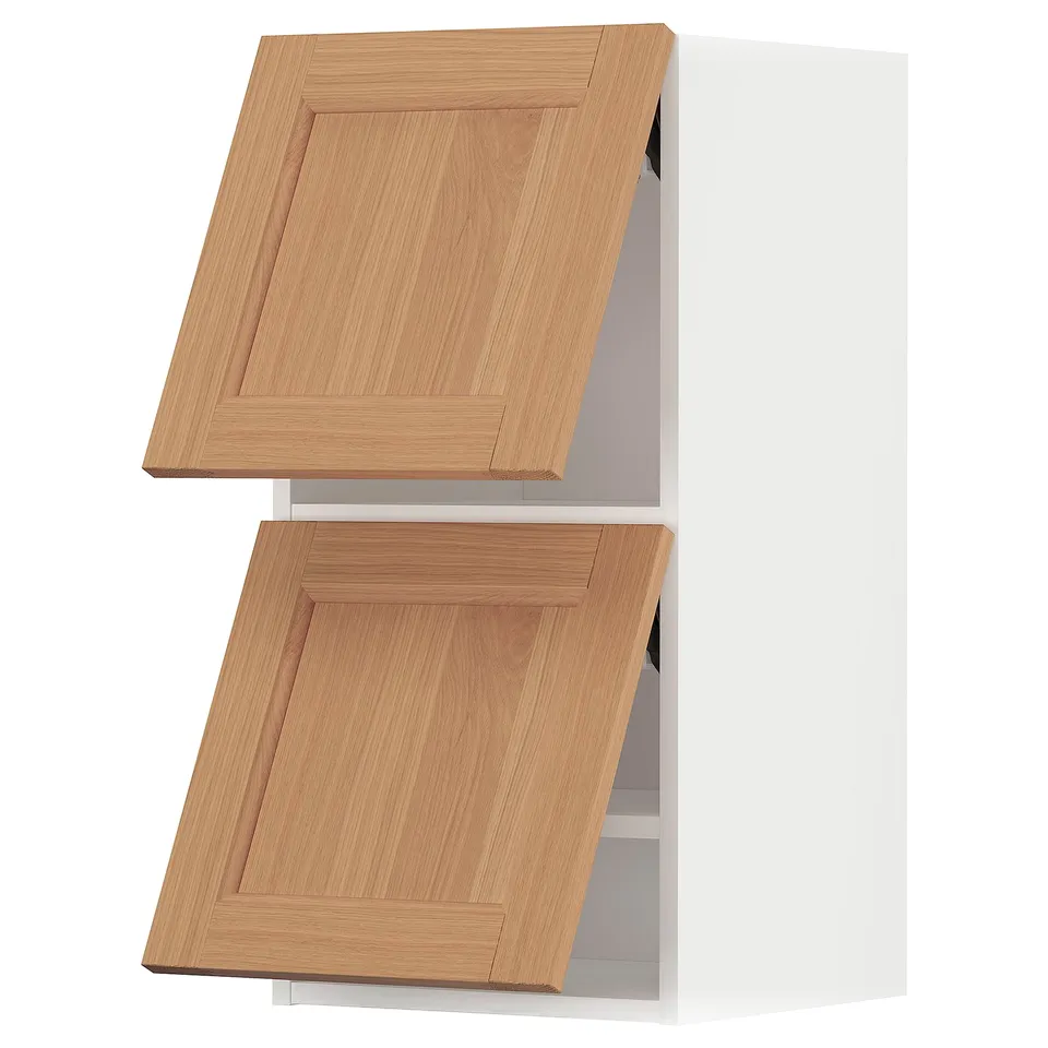 METOD kitchen cabinet, oak, white, rectangular, two-door design with lift-up doors.