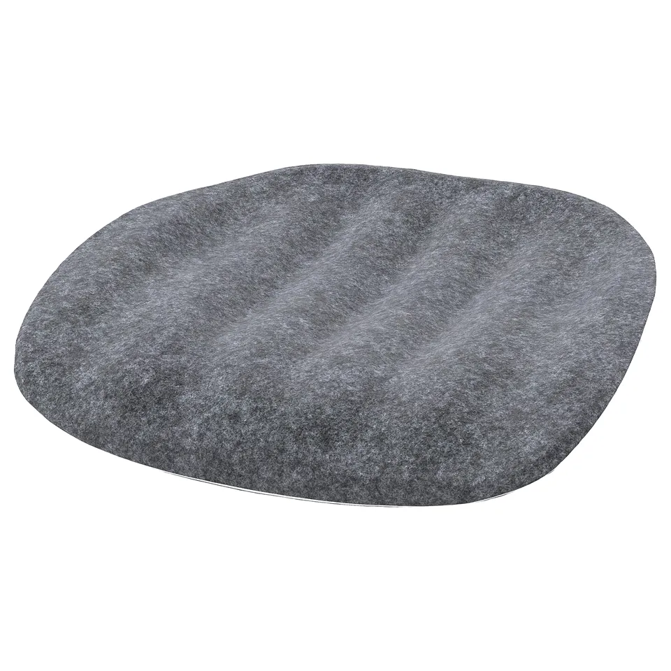 Round grey fabric desk chair, modern design, comfortable kids seat.