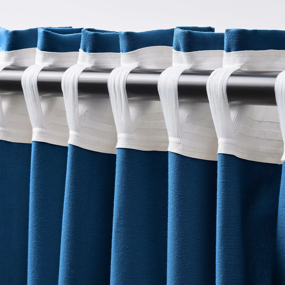 GINSTMOTT Curtains, 1 pair, dark blue/with heading tape, 145x250 cm