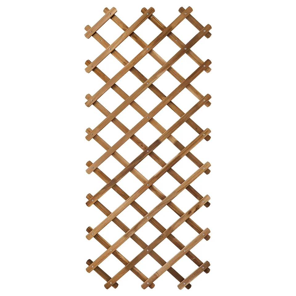 Wooden wall trellis, natural colour, rectangular lattice pattern.