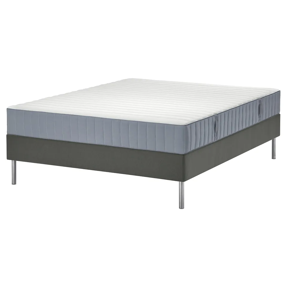LYNGÖR Divan bed, Valevåg extra firm/light blue dark grey, 180x200 cm