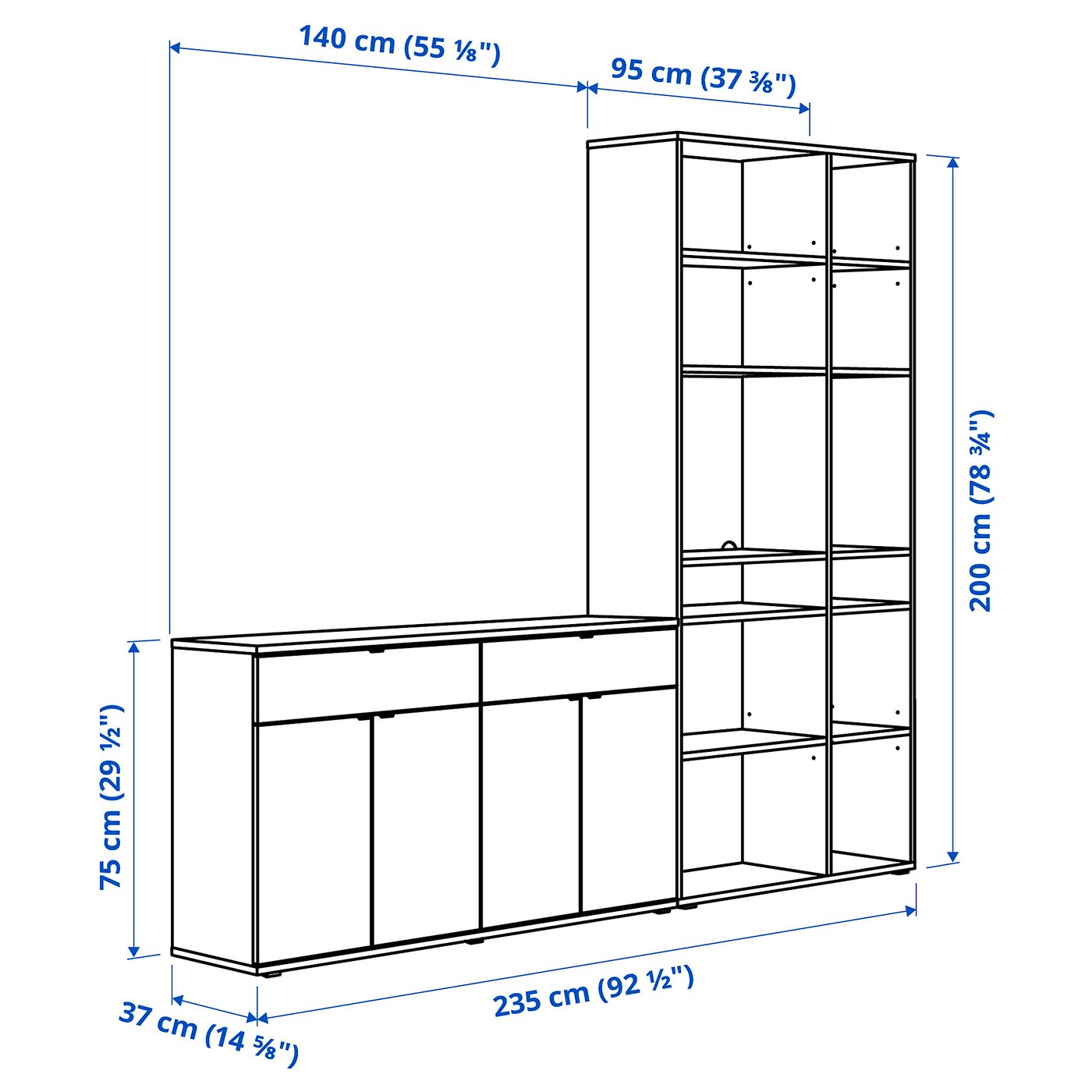 Illustration with measurements for the product: VIHALS.