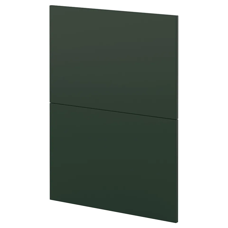 Dark green kitchen cabinet door, rectangular, glossy finish, fiberboard material.