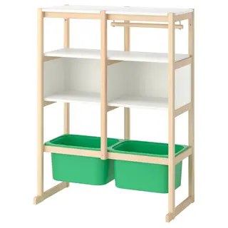 FLISAT open storage combination, light white stained pine white/bright green, 88x38x117 cm
