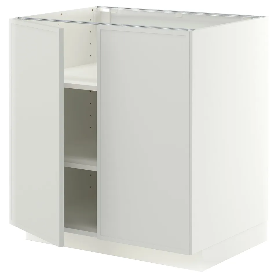 METOD Base cabinet with shelves/2 doors, white/Aspudden light grey, 80x60x80 cm