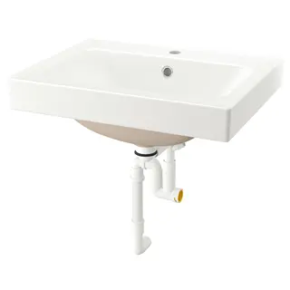 ORRSJÖN deep wash-basin with water trap, white, 62x49 cm