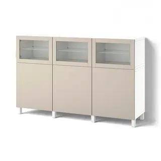 BESTÅ storage combination with doors, white Lappviken/light grey-beige clear glass, Width 180 x Depth 42 x Height 112 cm