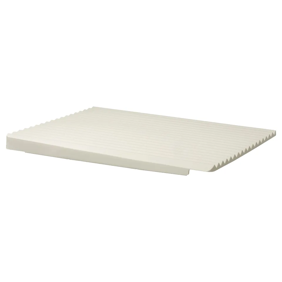 White RINNIG dish drainer, polypropylene, textured, sloped with rubber feet.