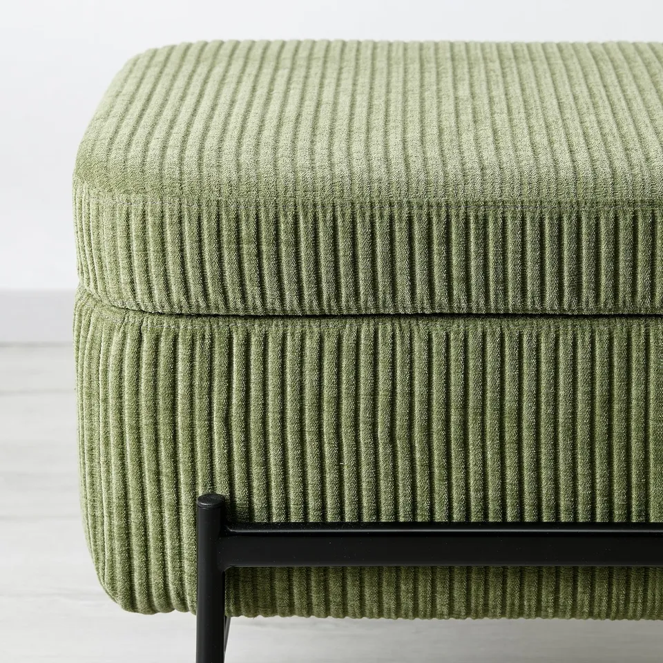 Striped upholstered bench with storage & comfort