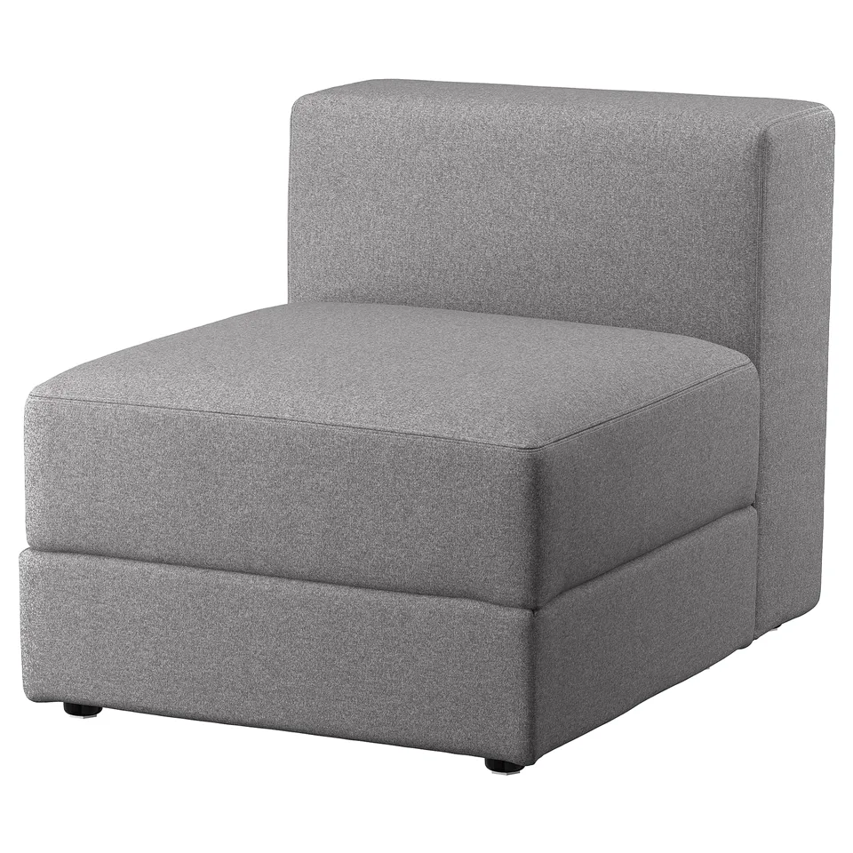 JÄTTEBO, grey modular sofa unit, modern cube shape, soft fabric cover.