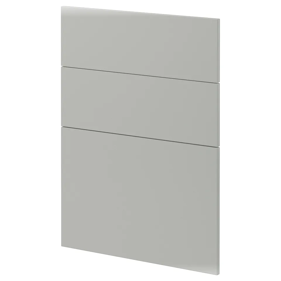 Modern grey kitchen cabinet, rectangular shape with sleek, minimalist design.