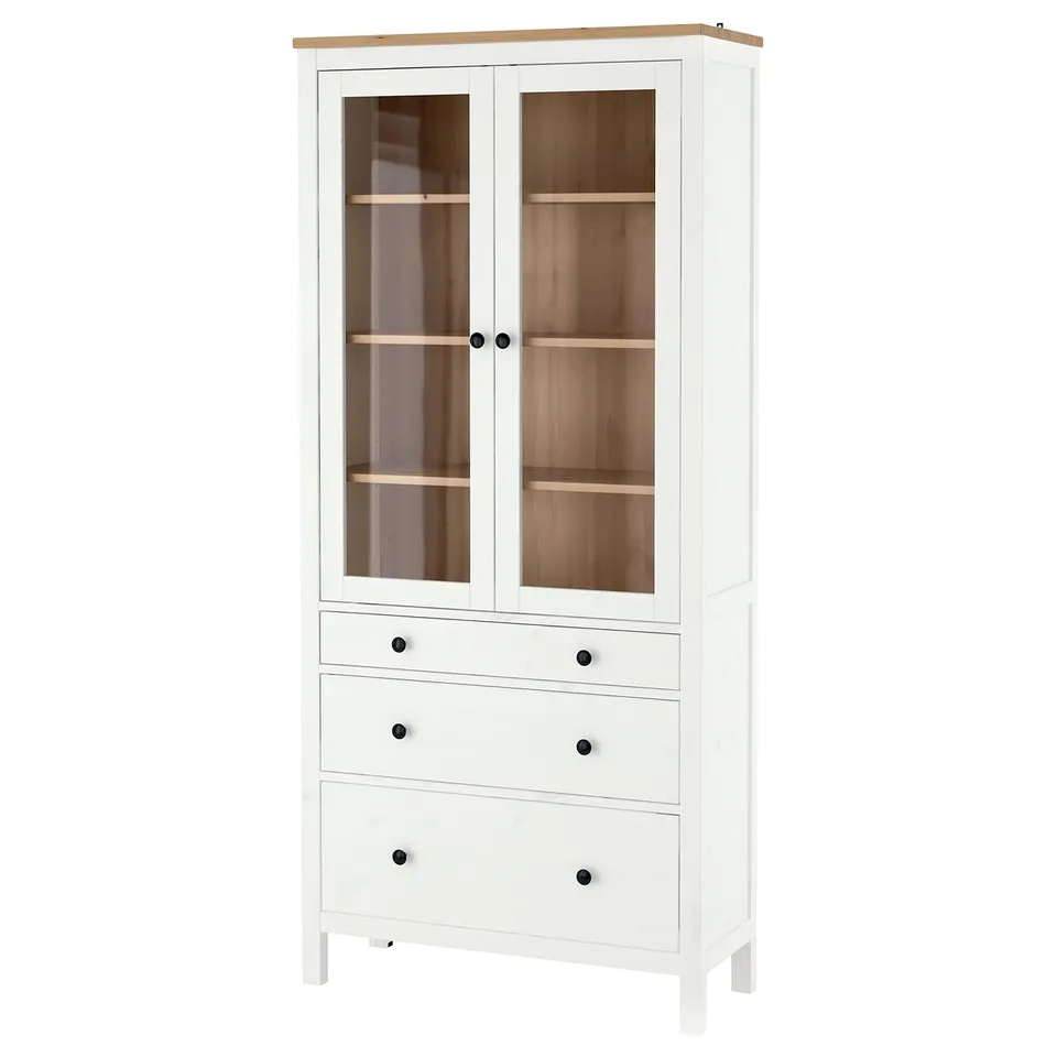 part: HEMNES glass-door cabinet with 3 drawers