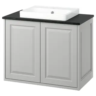 TÄNNFORSEN / ORRSJÖN wash-stnd w doors/wash-basin, light grey/black marble effect, 82x49x71 cm