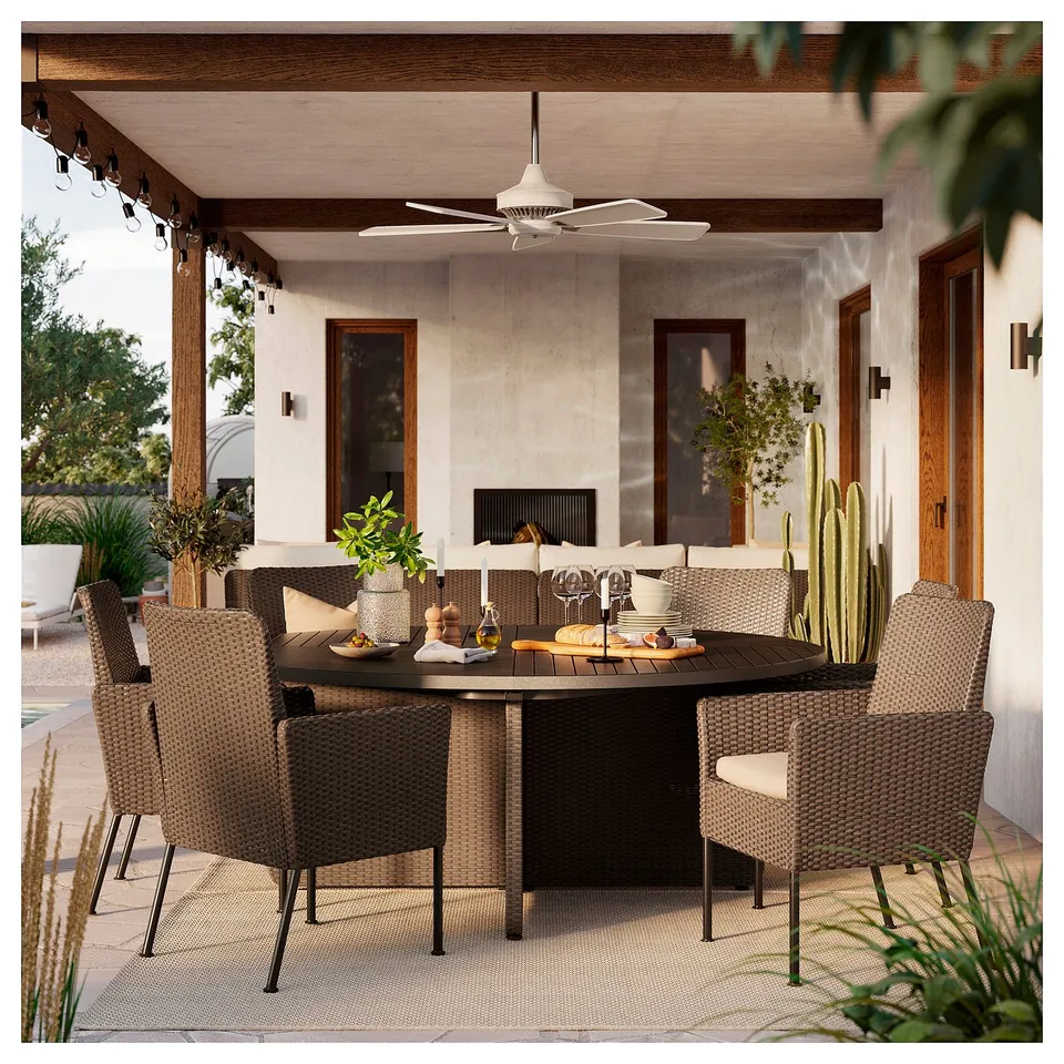 VITTSKÄR Table and 8 chairs, outdoor plastic rattan dark grey/Frösön/Duvholmen beige, 187 cm