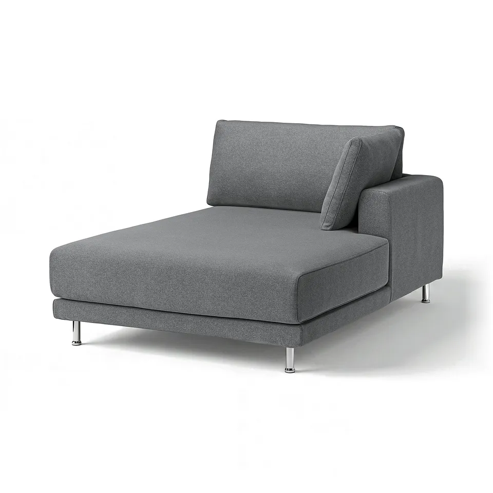 Modern grey UPPÅKRA chaise lounge with sleek lines & chrome legs, perfect for relaxing.
