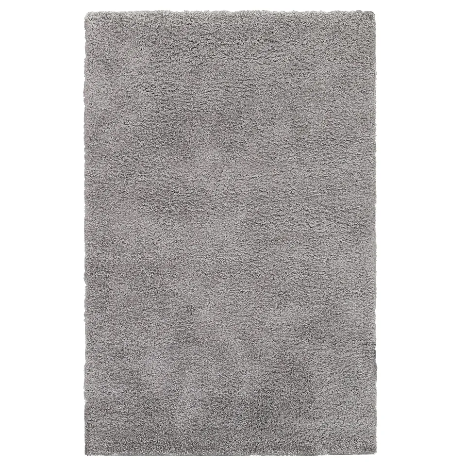 A rectangular grey ÄRENDE area rug with a thick, soft pile, perfect for living spaces.