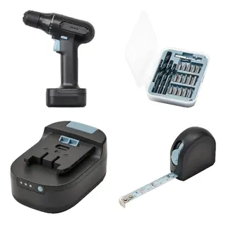 TRIXIG set: screwdriver/drill, li-ion + 20-piece bit and drill set + battery pack + tape measure
