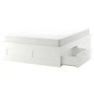 BRIMNES bed frame with storage, white/Luröy, 180x200 cm