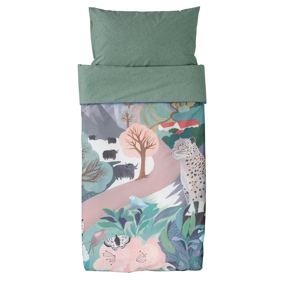 ALPTALL Duvet cover and pillowcase, blue green/The Himalayas, 150x200/50x80 cm