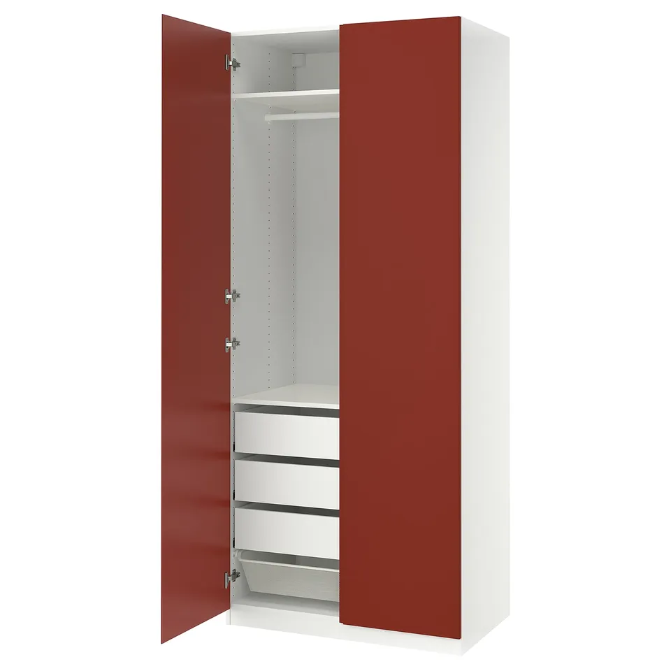 PAX / VIKANES Wardrobe combination, white/red-brown, 100x60x236 cm