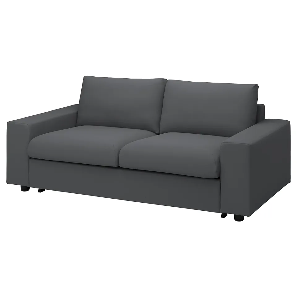 VIMLE grey sofa, modern, cushioned, clean lines, durable cotton-polyester blend.