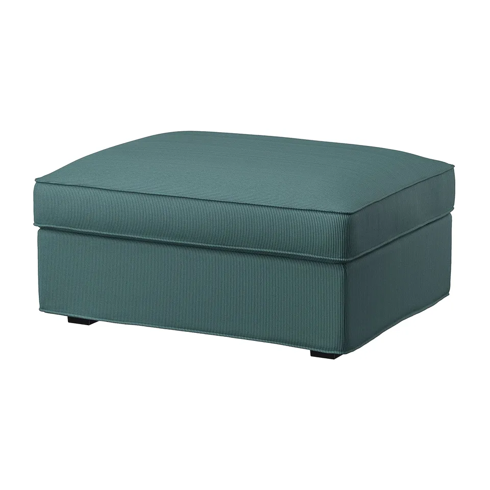 KIVIK footstool, teal, fabric-covered, rectangular, with storage, soft touch, corduroy pattern.