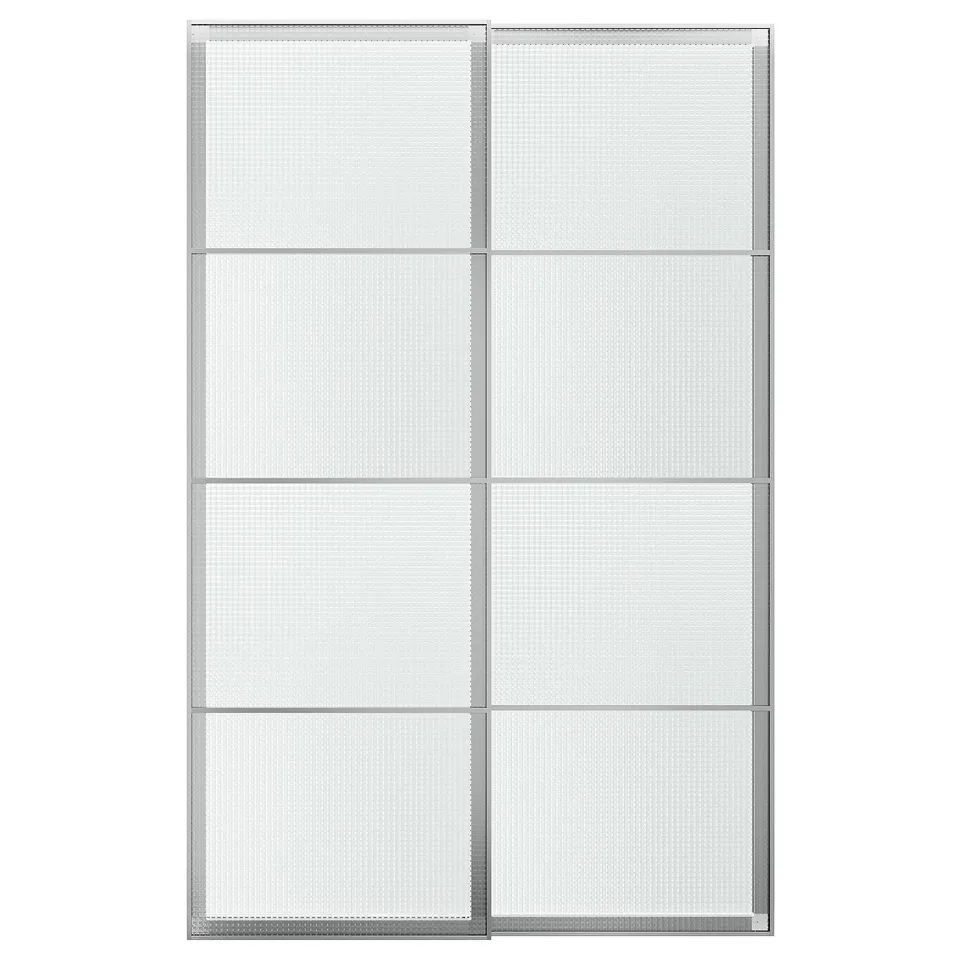 LUNDBRÄSMA Pair of sliding doors, aluminium/checkered glass, 150x236 cm