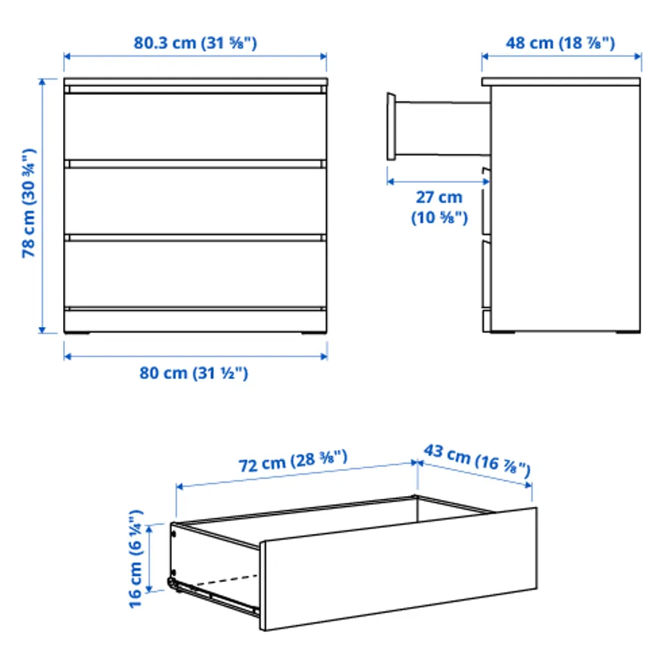 part: MALM chest of 3 drawers