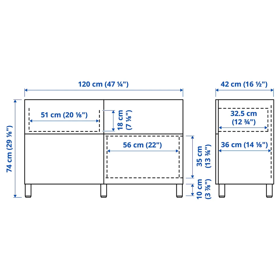 Illustration with measurements for the product: BESTÅ.