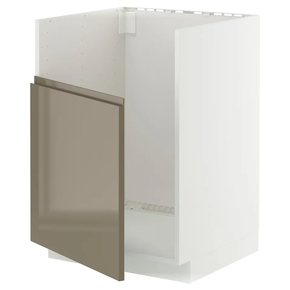 METOD kitchen unit in dark grey-brown high gloss with sleek handles.