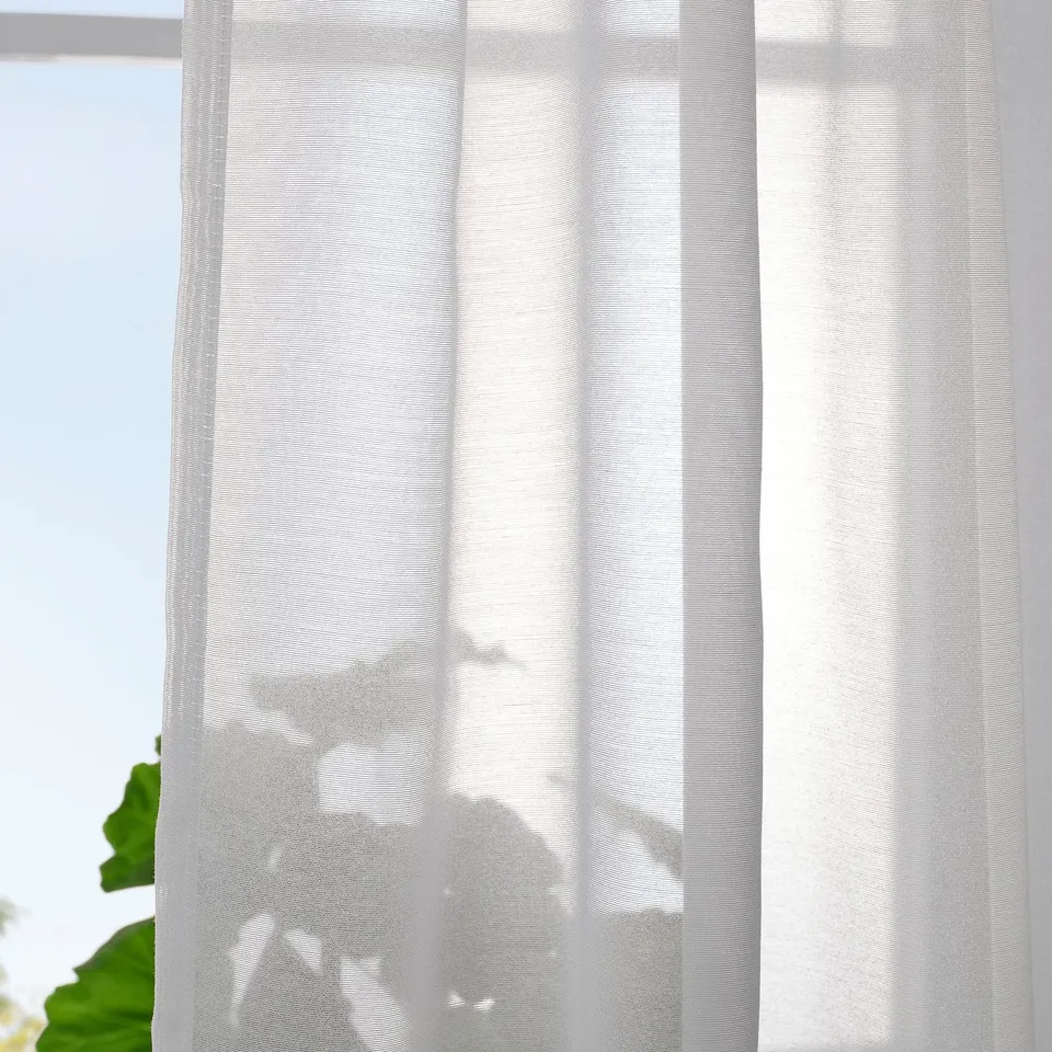 STENFRÖ Sheer curtains, 1 pair, white/with heading tape, 145x250 cm