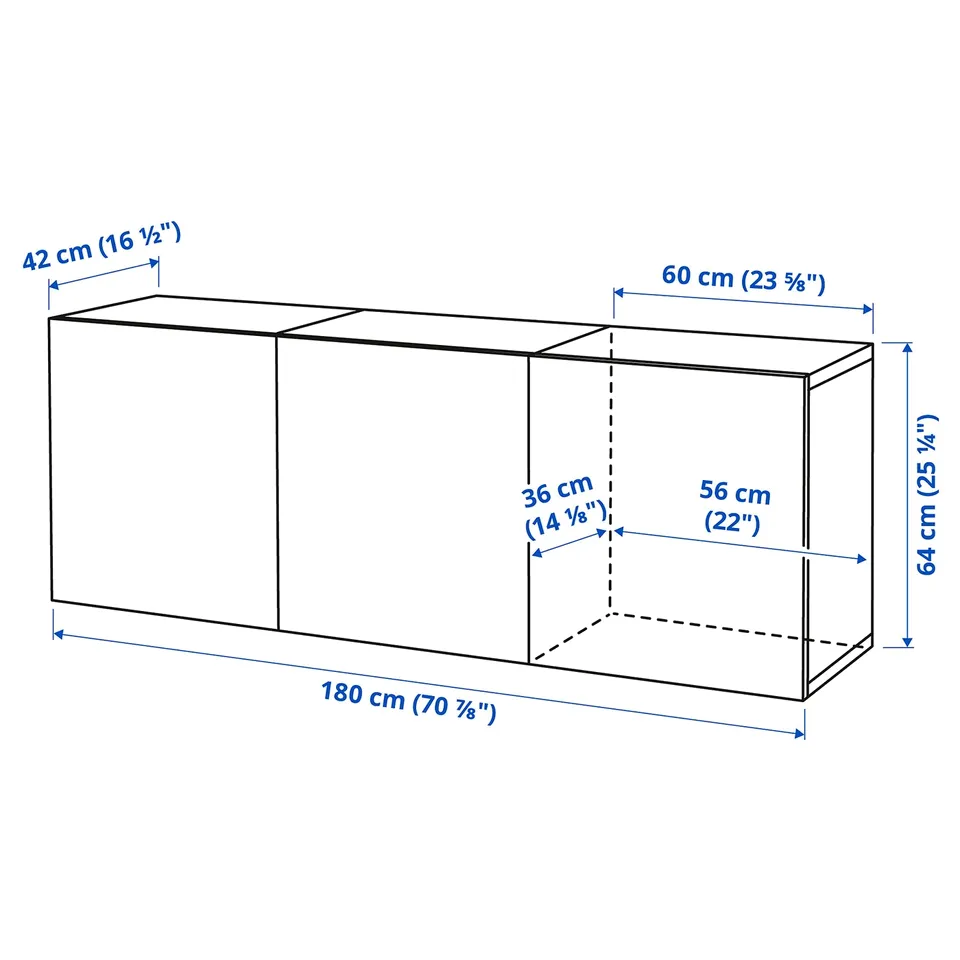 Illustration with measurements for the product: BESTÅ.