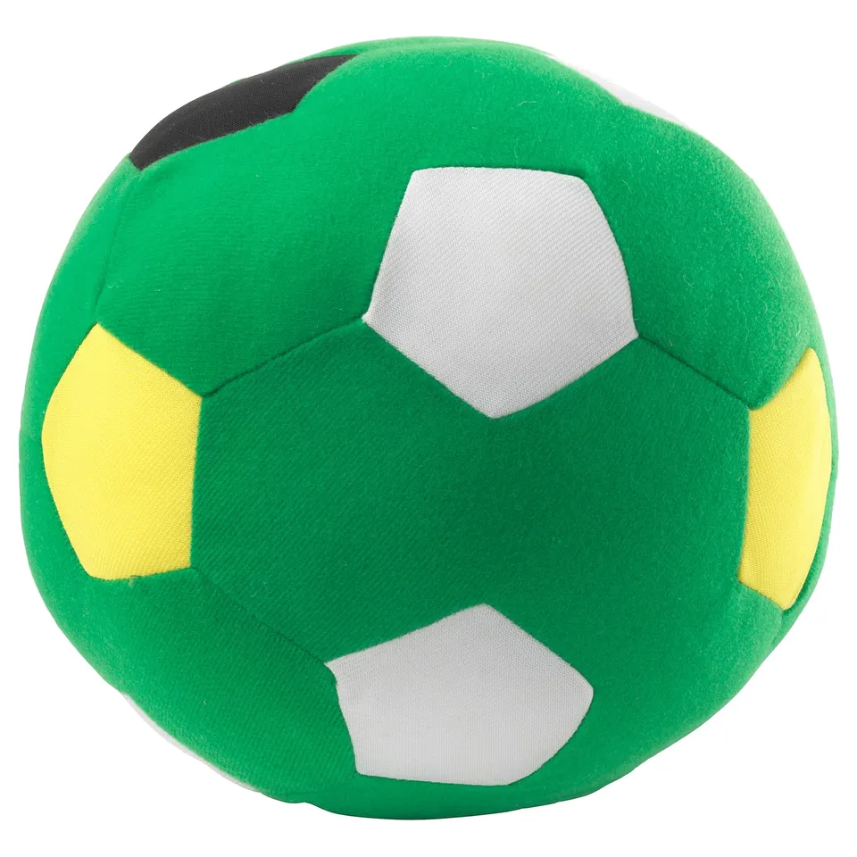 SPARKA soft ball, green with yellow and white design, round and plush.
