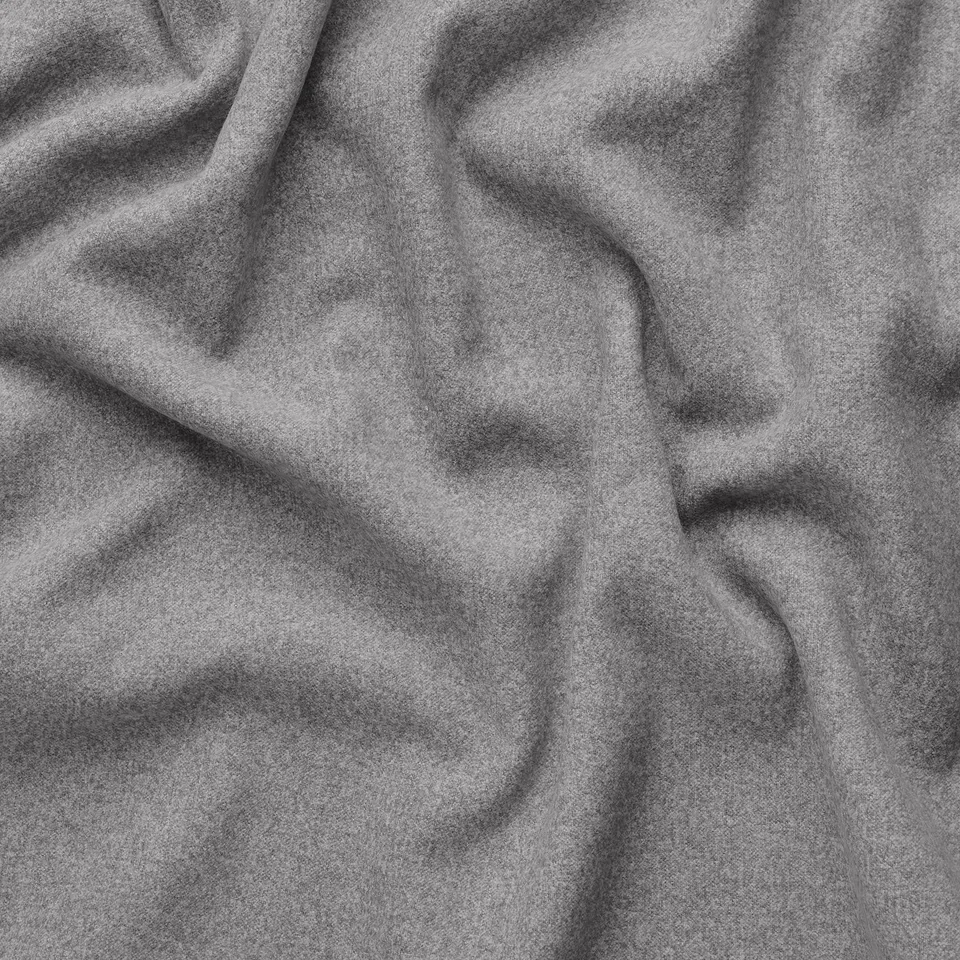 Soft, textured grey fabric close-up, showcasing smooth folds and fine woven pattern.