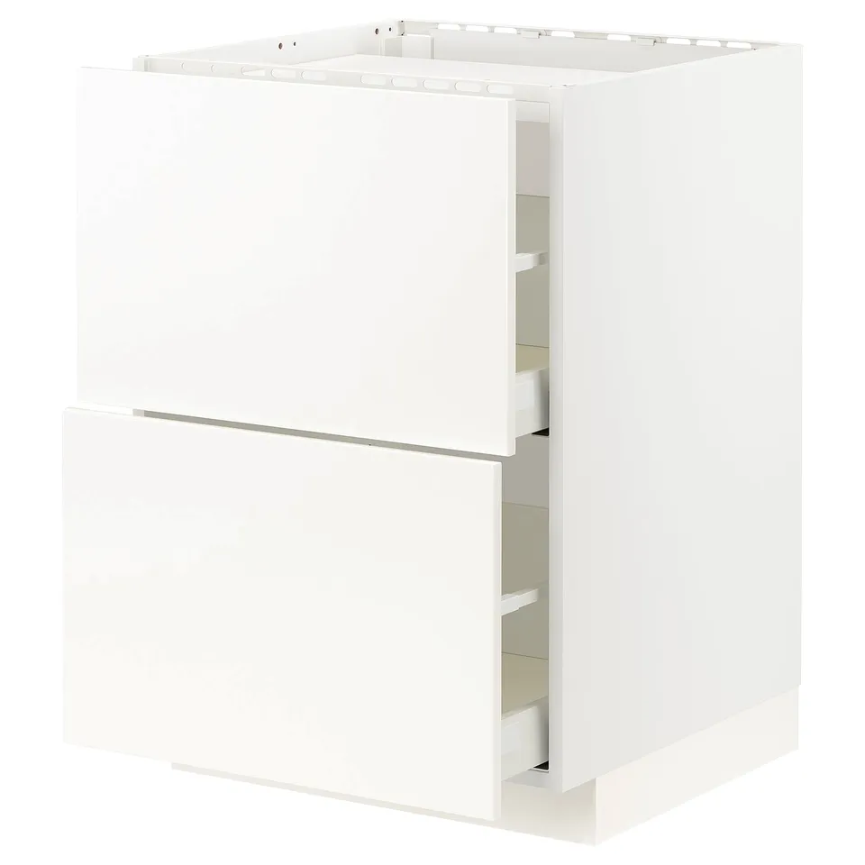 A white METOD kitchen cabinet with smooth edges and two drawers, designed for modern spaces.