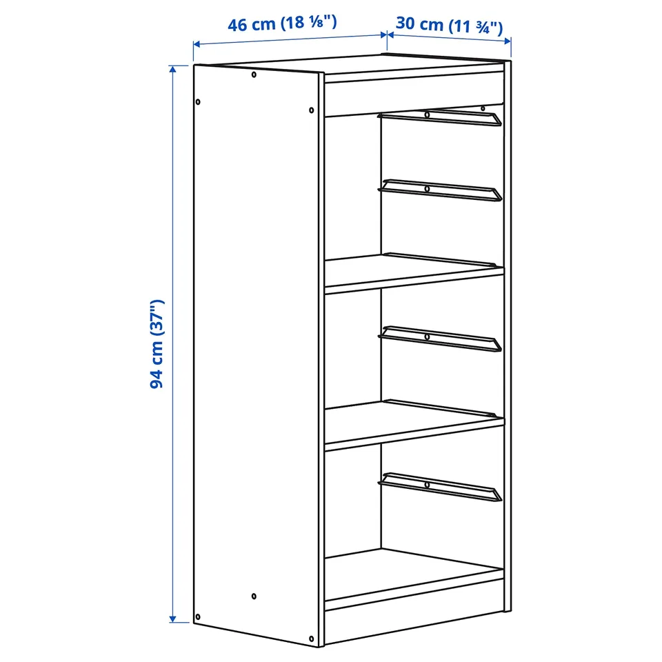Illustration with measurements for the product: TROFAST.