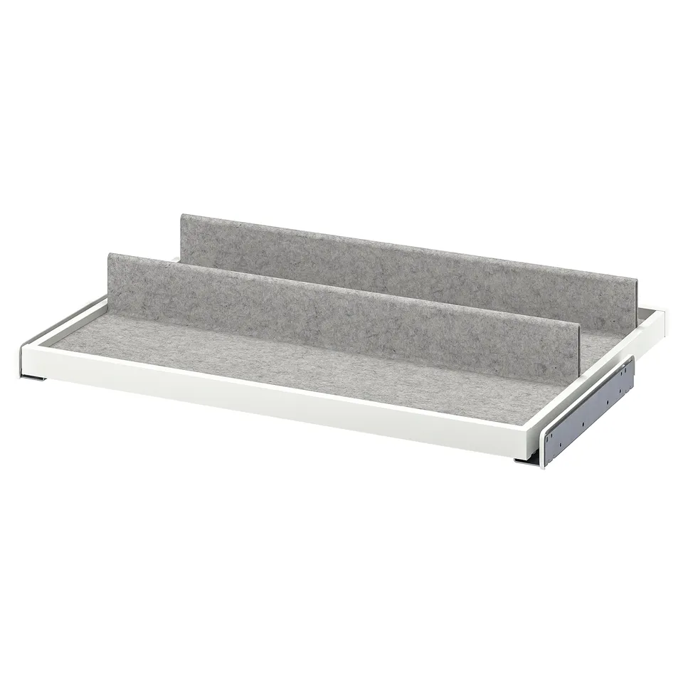 KOMPLEMENT white pull-out tray, felt interior, 2 compartments, modern design, 10-year warranty.