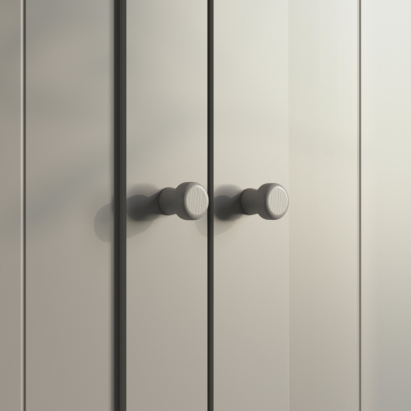 Grey GULLABERG wardrobe door with round knobs, painted wood & fiberboard.