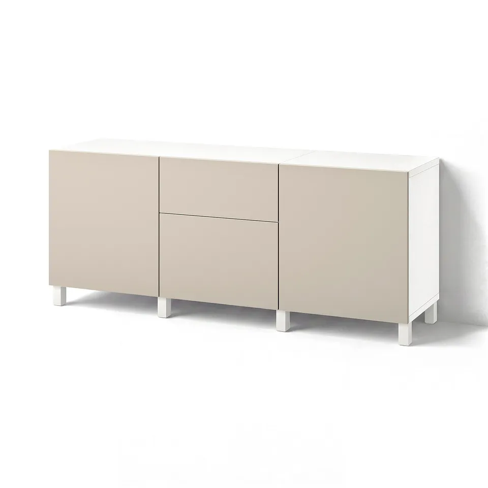 BESTÅ Storage combination with drawers, white Lappviken/Stubbarp/light grey/beige, 180x42x74 cm