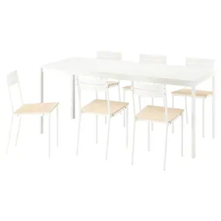 VIHALS table and 6 chairs, white/white pine, 120/180x74 cm