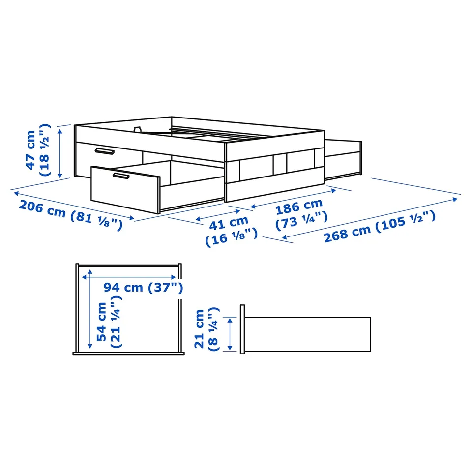 Illustration with measurements for the product: BRIMNES.