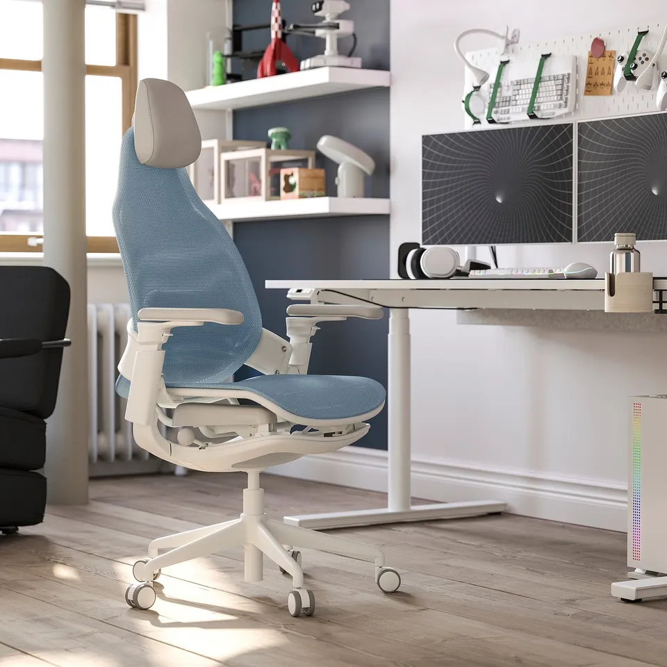BÄSTBOLL Gaming chair, blue/Mjuk light grey