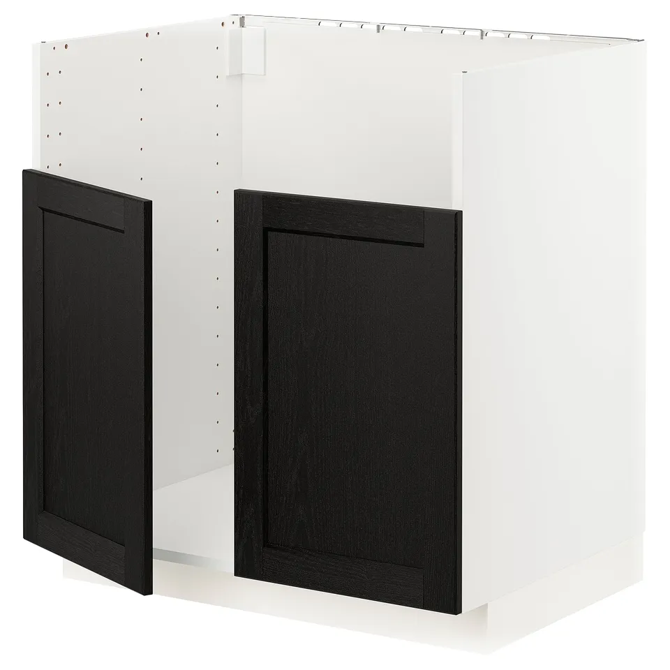 METOD kitchen unit, white frame & dark wood doors, rectangular, traditional design.