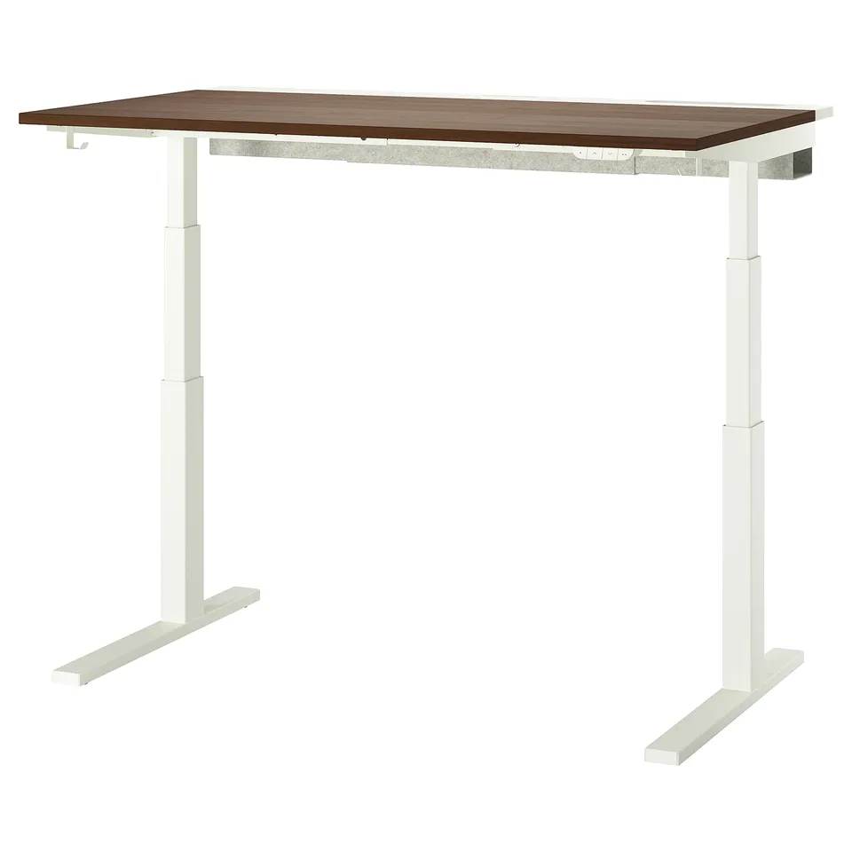 MITTZON adjustable desk, walnut top and white legs.