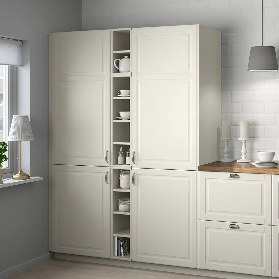 TORNVIKEN white cabinet; fiberboard, acrylic & polyester paint; tall, rectangular; holds dishes & decor; fits narrow spaces.