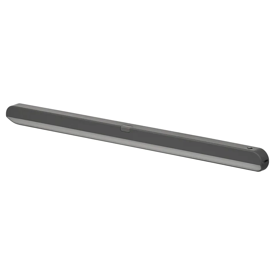 KÖLVATTEN: slim, black rechargeable wardrobe light. Abs plastic, minimal design.