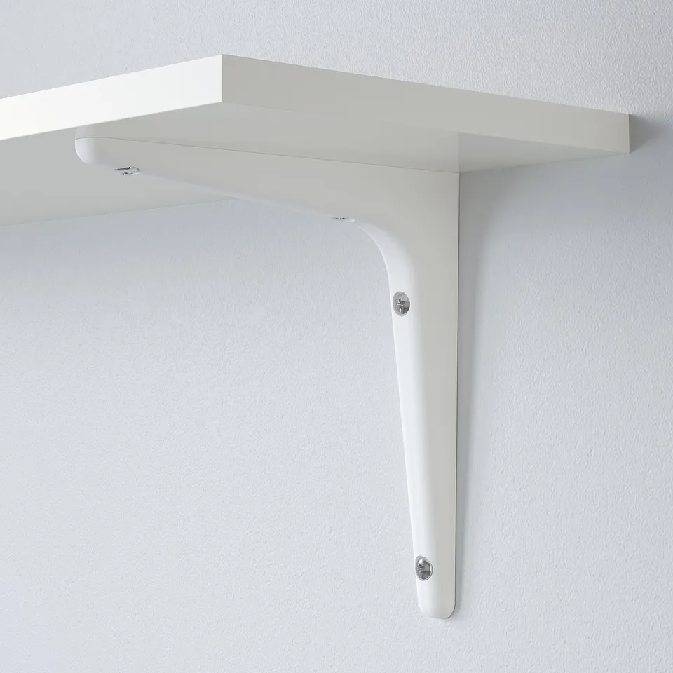White shelf with plastic bracket & simple design.