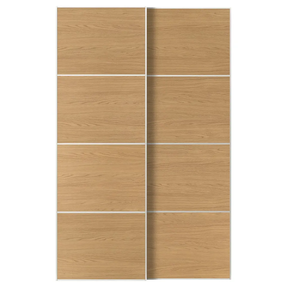 MEHAMN Pair of sliding doors, white/double sided oak effect, 150x236 cm
